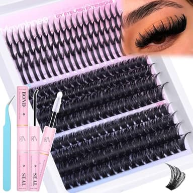 Russian Lash Extensions Kit Spikes Lash Individuals 100D 120D Volume Eyelash Clusters D-Curly Lash Clusters Kit 12-19MM DIY Eyelash Extensions with Bond and Seal Eyelash Glue and Tweezers by Mavphnee - Image 1