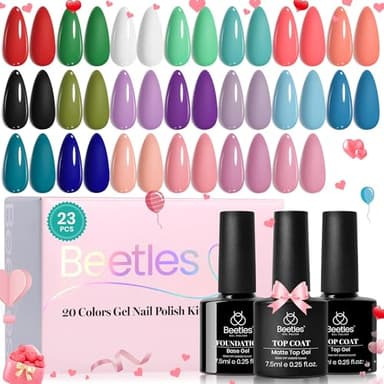 Beetles Gel Nail Polish Set, 23pcs Gel Polish Kit, 20 Colors Pink Green Blue Uv Gel Polish with Base Top Coat, All Season Manicure Tools for Beginners Nail Art Home Gift for Women - Image 1