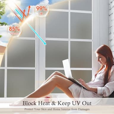 Coavas Window Privacy Film Frosted Glass Static Cling UV Sun Blocking Heat Control Window Tint Day and Night Insulation Home Bathroom Door Decorative Frosting Cover (29.5 x 118.1 Inch, Gray) - Image 2