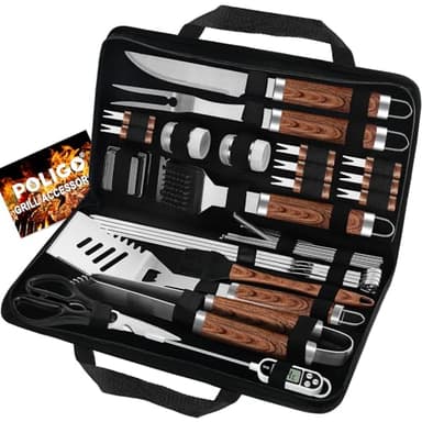 POLIGO 29 PCS BBQ Grill Accessories Stainless Steel BBQ Tools Grilling Tools Set with Storage Bag for Fathers Day Dads Birthday Presents - Camping Grill Utensils Set Ideal Grilling Gifts for Men Women - Image 1