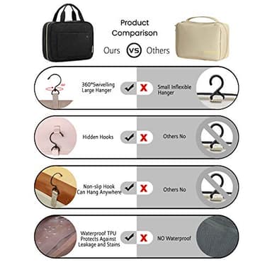 BAGSMART Toiletry Bag Travel Bag with Hanging Hook, Water-resistant Makeup Cosmetic Bag Travel Organizer for Accessories, Shampoo, Full-size Container, Toiletries (Black, Medium) - Image 4