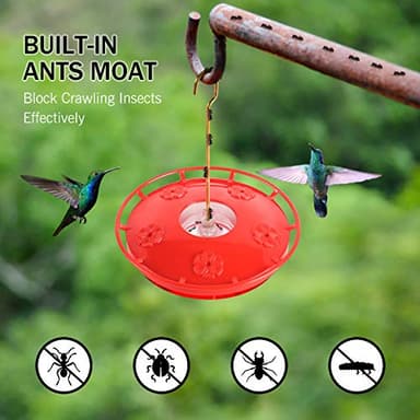 eWonLife Hummingbird Feeder for Outdoors, 2 Pack, Leak-Proof, Easy to Clean and Refill, Saucer Humming Bird Feeder Plastic, Including Hanging Hook, with 5 Feeding Ports (16 Ounce/Pack) - Image 3
