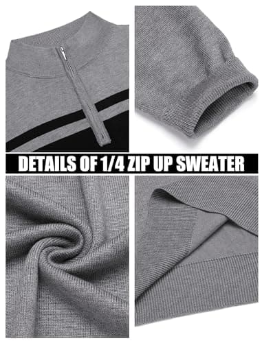 COOFANDY Men's Quarter Zip Up Sweaters Slim Fit Lightweight Mock Neck Pullover Casual Polo Sweatshirts,Black & Heather Grey,XXX-Large - Image 5
