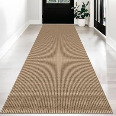 KOZYFLY Long Runners for Hallways 3x12 ft Washable Kitchen Runner Non Slip Rubber Backed Hallway Rugs Cotton Entryway Runner Rug Floor Carpet for Indoor Hall, Backdoor, Kitchen, Tan/Orange/Brown - Image 1