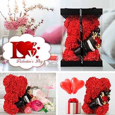 Rose Bear Birthday Gift for Women, Flowers Gifts for Mom Wife Grandma Daughter Friends Sister Her,Artificial Flowers Teddy Bear with Bouquet,Greeting Card,Mother's Day Christmas Valentines - Image 4