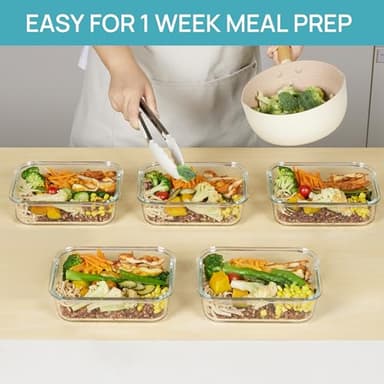 Vtopmart 5 Pack 35oz Glass Food Storage Containers with Lids, Meal Prep Containers, Airtight Reusable Lunch Container Set, Safe for Oven, Microwave, Freezer, and Dishwasher - Image 3