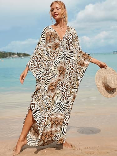 cthseie Women Animal Print Kaftan Dresses Plus Size Swimsuit Coverup 2025 Summer Bathing Suit Caftan Loungewear Beach Dress - Image 4