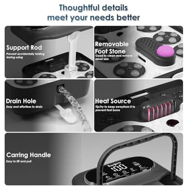 Collapsible Foot Spa Electric Rotary Massage, Foot Bath with Heat, Bubble,Temp Control, and 24 Motorized Shiatsu Massage Balls, Pedicure Foot Spa Tub for Stress Relief (Black) - Image 5