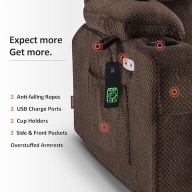 MCombo Oversized Power Lift Recliner Chair for Elderly, Dual Motor Lift Chair with Heat and Massage, Lay Flat Lift Chair for Big and Tall, Cup Holders, Fabric R7891 (Oversize, Mocha) - Image 8