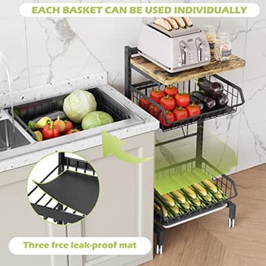 COVAODQ Fruit Basket 4-Tier Adjustable Fruit Vegetable Basket Cart Metal Wire Storage Cart Rolling Pantry Utility Kitchen Cart - Image 2