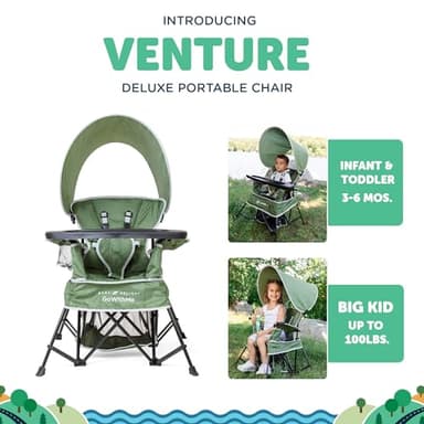 Baby Delight Go with Me Venture Portable Chair | Indoor and Outdoor | Sun Canopy | 3 Child Growth Stages | Moss Bud Green - Image 3