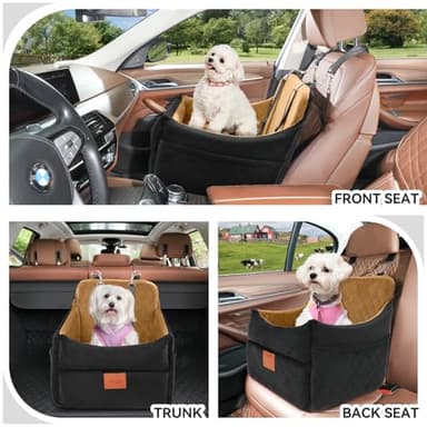GL GLENSLAVE Dog Car Seat for Small/Medium Dogs, Dog Booster Car Seats with Thick Cushion for Dogs Under 35lbs, Detachable Washable Pet Car Seat with Storage Pockets, 2 Safety Belts(Black/Coffee) - Image 2