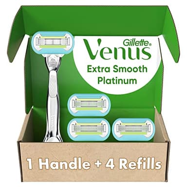 Gillette Venus Platinum Extra Smooth Metal Handle Women's Razor Handle + 4 Blade Refills, Pivoting Head and Ribbon of Moisture - Image 1