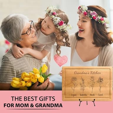 Personalized Cutting Boards, Gifts for Mom - Grandma, Birth Flower Grandma's Garden, Christmas, Birthday Mothers Day Gift for Grandma From Grandkids, Son - Daughter, Chopping Board for Mom's Kitchen - Image 2