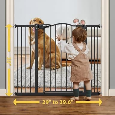 InnoTruth Baby Gate 29–39.6" Wide, 30" Tall Dog Gate for Stairs and Doorways, Pressure Mounted Metal Pet Gate with Dual Lock, Easy Walk-Through and Expandable Design, Black - Image 2