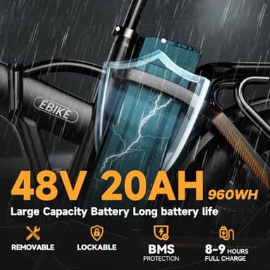 1000W Folding Electric Bike, 48V 20AH Large Removable Battery E Bike, 30+MPH, 80 Miles Max Range, 20" Fat Tire Electric Bike for Adults, Adult Electric Bicycles for Commute Beach Snow - Image 3