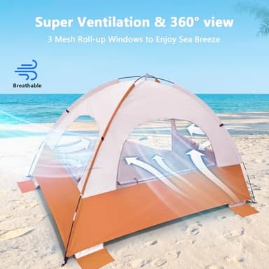 NXONE Beach Tent Sun Shade Shelter for 6 Person with UV Protection, Extended Floor, 3 Mesh Roll Up Windows & 8.5mm Fiberglass Rods丨Carry Bag Included (Orange White) - Image 4