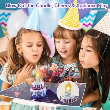 MZD8391 Birthday Cards Fireworks 3D Pop Up Blowable Cake Light Music Happy Birthday Card Gifts for Women,Men, Mom, Kids - Image 4
