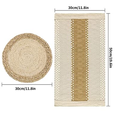 Zology Handmade Boho Placemats Set of 6 - Natural Cotton Burlap and Water Straw Woven Combination Table Mats, Macrame Décor and Farmhouse Style Placemats, for Dining Table Kitchen - Image 4