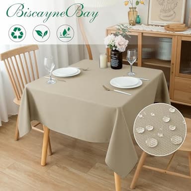 Biscaynebay Textured Fabric Square Tablecloths 54x54 Inches, Natural Water Resistant Spill Proof Table Cloth Washable Small Card Folding Table Covers for Dining, Kitchen, Wedding and Parties - Image 2