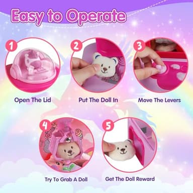 TingingYuli Claw Machine for Kids,Unicorn Mini Vending Machines Candy Grabber Prize Dispenser Toys for Girls,Electronic Arcade Game with 20 Mini Plush Toys for Christmas Easter Birthday Gifts - Image 5