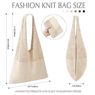 Crochet Tote Bag For Women, Crochet Mesh Beach Tote Bag Summer Vacation Aesthetic Boho Knit Bag for Women (Beige) - Image 2