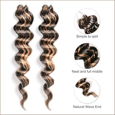 Toyotress Ocean Wave Crochet Hair - 12 Inch 8 PacksBrown Highlight 3 Tones Ocean Wave Braiding Hair, Beach Curl Deep Twist Synthetic Braiding Hair Extensions (12 Inch, P4/30/27-8P) - Image 4