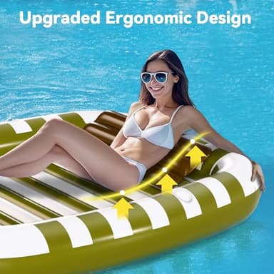 Pool Wave Inflatable Pool Lounger Floats, 80" x 66" Large Tanning Bed for Adult Kids, Outdoor Sun Bathing Floating Blow up Raft W/Pillow, Spray Water Mat, Summer Beach Lake Family Party Gift - Green - Image 6