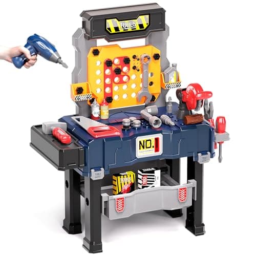 Deejoy Kids Tool Bench with Realistic and Electric Drill, Construction Workbench Toys for Toddlers 3-5, Toddler Bench Set for Boys & Girls Age 3-4 - Image 1
