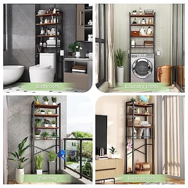 Kalrin Over-The-Toilet Storage Rack, 4-Tier Bathroom Organizer Shelf Over Toilet with Adjustable Shelf and Basket, Freestanding Space Saver Bathroom Shelves Above Toilet for Room (Vintage Brown) - Image 3