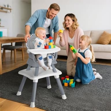 TODEFULL Baby High Chair, 8 in 1 Convertible Highchairs for Babies and Toddlers, Children Dining Booster Seat/Kids Building Block Table for Girls Boys, Baby Seat with Removable Tray, Chevron - Image 2