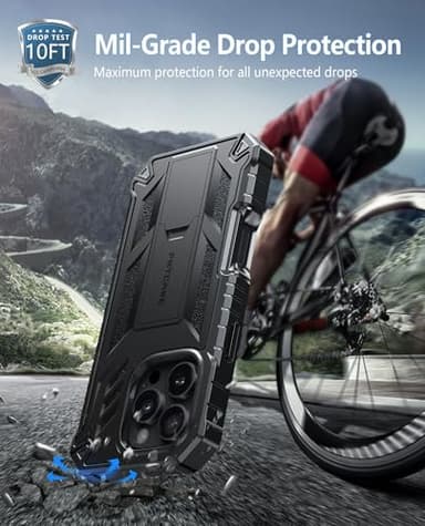 FNTCASE for iPhone 16 Pro-Max Case: Military Grade Drop Proof Protection Mobile Cover with Kickstand | Matte Textured Rugged Shockproof TPU | Protective Sturdy Phone Case - 6.9 inch Black - Image 8