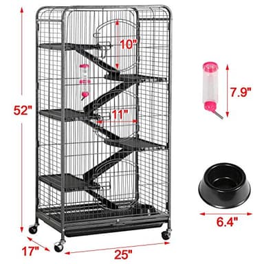 Yaheetech 52-inch Ferret Cage 6 Level Metal Rat Cage with 3 Front Doors/Feeder/Wheels Small Animal Cage for Ferret/Chinchilla/Bunny/Rabbit/Squirrel, Black - Image 4