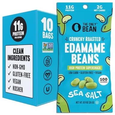 The Only Bean Crunchy Dry Roasted Edamame Snacks (Sea Salt), Healthy High Protein(11g) Keto Food, Low Carb Gluten Free Office Vegan Food 100 Calorie Snack Pack, 0.9oz 10 Pack - Image 1