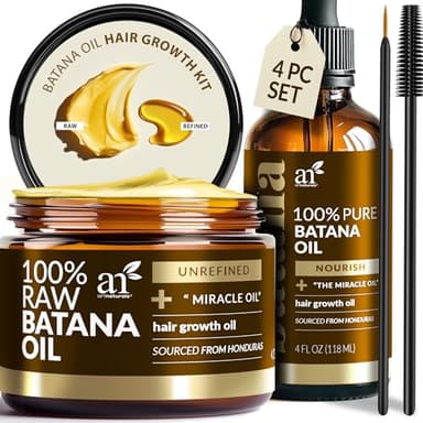 Batana Oil for Hair Growth – 4Pc Set: Raw Batana oil 4oz + 4.2oz Paste, Lash Wand & Brow Brush– Organic Dr. Sebi Inspired Products from Honduras –100% Unrefined Miracle for Scalp, Edges & Eyebrows - Image 1