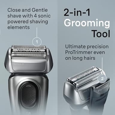 Braun Series 8 Electric Razor for Men, with 4+1 Shaving Elements & Precision Long Hair Trimmer, Close & Gentle Even on Dense Beards, Wet & Dry Electric Razor with 60min Runtime, 8517s Galvano Silver - Image 6