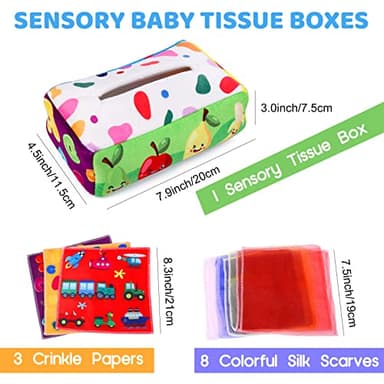 YOGINGO Baby Toys 6 to 12 Months - Tissue Box Toy Montessori for Babies 6-12 Months, Soft Stuffed High Contrast Crinkle Infant Sensory Toys, Boys&Girls Kids Early Learning Gifts - Image 7
