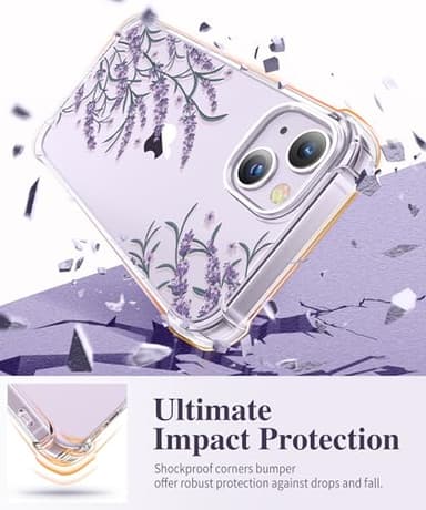 GVIEWIN for iPhone 14 Case Floral, with Screen Protector + Camera Lens Protector, [Non Yellowing] Soft Shockproof Clear Phone Protective Cover for Women, Flower Pattern Design 6.1" (Daphne/Purple) - Image 4