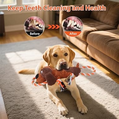 Plush Dog Toys with Rope, Squeaker & Crinkle Paper – Interactive Squeaky Chew Toy for Large Dogs & Puppies – Tough Pet Toy for Tug of War, Fetch & Dental Exercise - Image 3