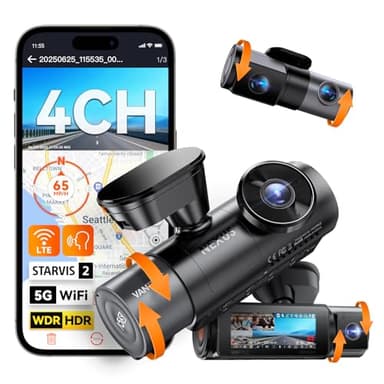 Vantrue N5S 4 Channel 360 Degree WiFi Dash Cam, STARVIS 2, IR Night Vision, 2.7K+1080P*2+1440P Front Rear Inside Dashcam, Voice Control, GPS, 24 Hours Parking Mode, LTE Support, Support 1TB Max - Image 1