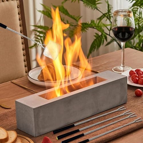 Poofzy Table Top Firepit, Indoor Fire Pit Tabletop Concrete, Portable Ethanol Tabletop Fireplace Outdoor for Patio Home Decor Housewarming 14.9x3.3x3.3 in (Gray) - Image 1