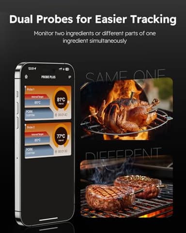 Wireless Meat Thermometer with App Control, 600FT Bluetooth Range, Dual Probes & 6 Sensors, 0.5S Instant Read, LCD Display, IP67 Waterproof Real-Time Monitoring & Smart Alerts for BBQ, Grill, Oven - Image 5