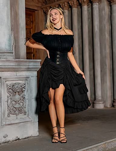 Women Pirate Skirt Ruffle Long Skirt Steampunk Maxi Skirt Black S - Image 7