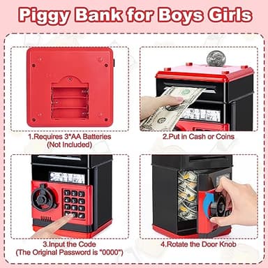 Refasy Children's Toy for 5-7 & 8-16 Year Olds - Piggy Banks & ATM for Boys & Girls - Perfect Birthday & Christmas Gifts - Red - Image 4