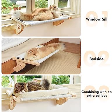 AMOSIJOY Cat Sill Window Perch Sturdy Cat Hammock Window Seat with Wood & Metal Frame for Large Cats, Easy to Adjust Cat Bed for Windowsill, Bedside, Drawer and Cabinet - Image 6