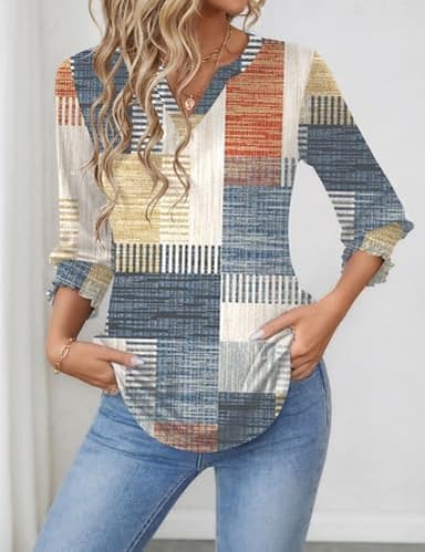 LOMON Women's 2025 Fashion Tops 3/4 Length Sleeve Business Casual Blouses Summer Tees Shirts - Image 5