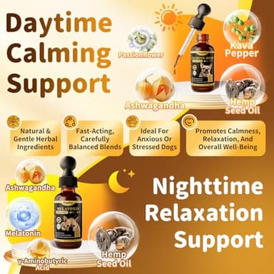 POPPAW Dog Calming & Melatonin Drops, Day & Night Calm Support Set, Anxiety & Stress Support Calming Treat, Enhance Calmness & Sleep for Separation, Travel, Fireworks & Thunder, Bacon Flavor, 2 FL.Oz - Image 5