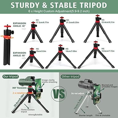 OXK Optics 12x56 High Power Monocular Telescope | Comes with Smartphone Adapter Tripod Travel Bag | Bird Watching Hunting Hiking Camping Gift - Green - Image 5