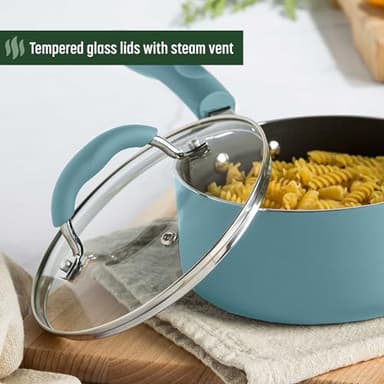 Goodful Ceramic Nonstick Pots and Pans Set, Premium Ceramic Coating Made without PFOA, PTFE or PFAS, Dishwasher Safe, 12-Piece, Turquoise - Image 6