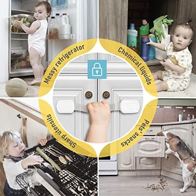 4our Kiddies Child Safety Cabinet Locks for Babies (6 Pack), Child Proof Latches for Cabinets and Drawers Doors, Baby Proofing Cabinet Strap Locks for Cupboard and Closet with 6 Pcs Extra 3M Adhesives - Image 2